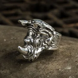 Hip hop Men's Rhino Head ring Fashion Punk animal-shaped ring back-to-school season gift Everyday street commuter party
