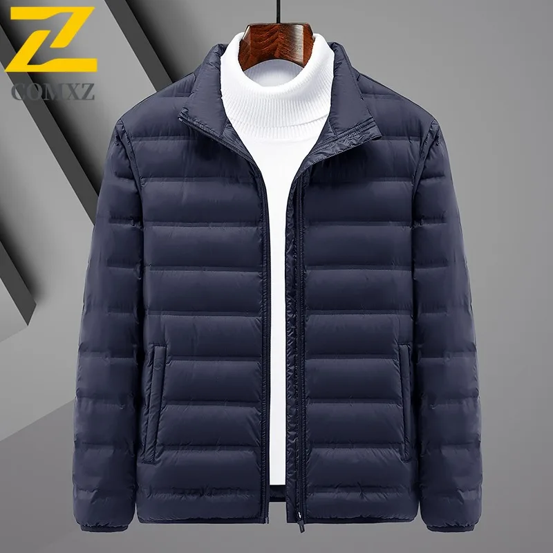 COMXZ Mens Ultra Light Down Jacket Hooded Outdoor Skiing Thicken Warm Parka Solid Color Design Travel Comfortable Winter Coat