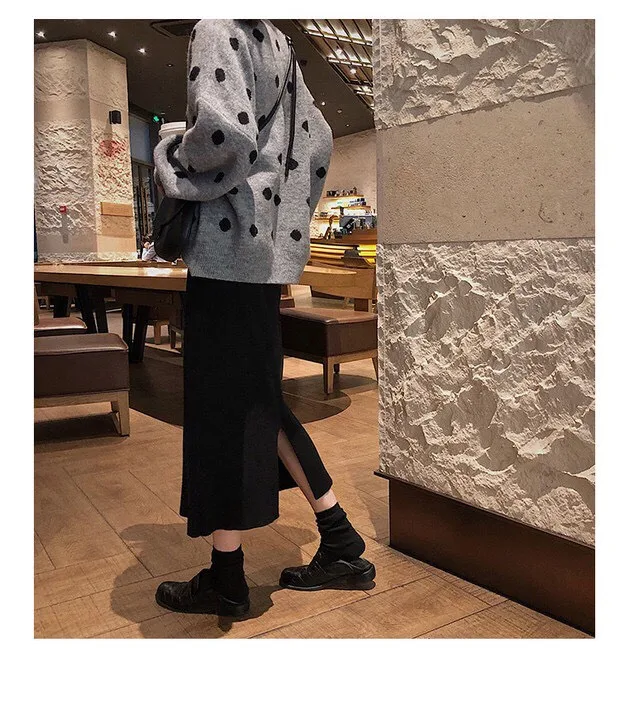 2023 Autumn and Winter Female Sweater Long Sleeve O-neck Women's Knitted Pullovers Fashion Polka Dot Ladies' Clothes Vintage Top