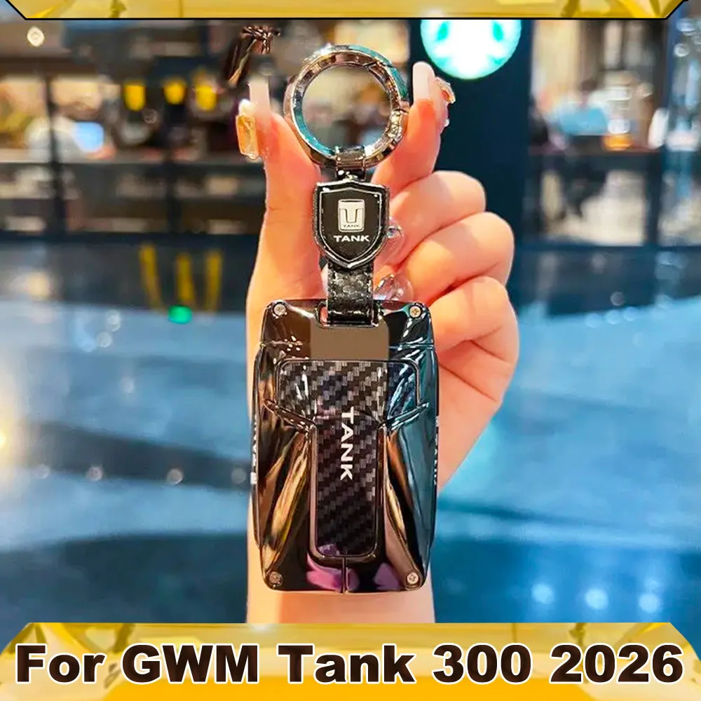 TANK Car Key Case Carbon Fiber Texture Metal Key Cover For GWM Tank 300 2026 Model Luxury Key Shell With Keyring Strap