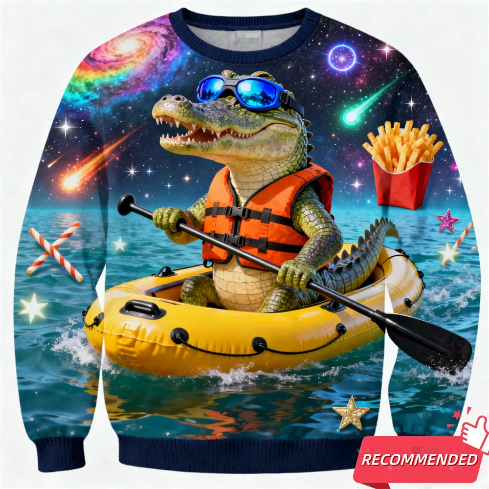 الحيوان القبيح عيد الميلاد البلوز للنساء الملابس بين النجوم الكون الأسد التمساح عيد الميلاد بلوزات للجنسين Y2k البلوفرات