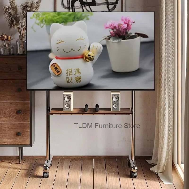 Multifunctional Mobile Rack with TV Mount - Industrial Style Garment Rack Rolling Clothing Organizer with Wheels for Living Room