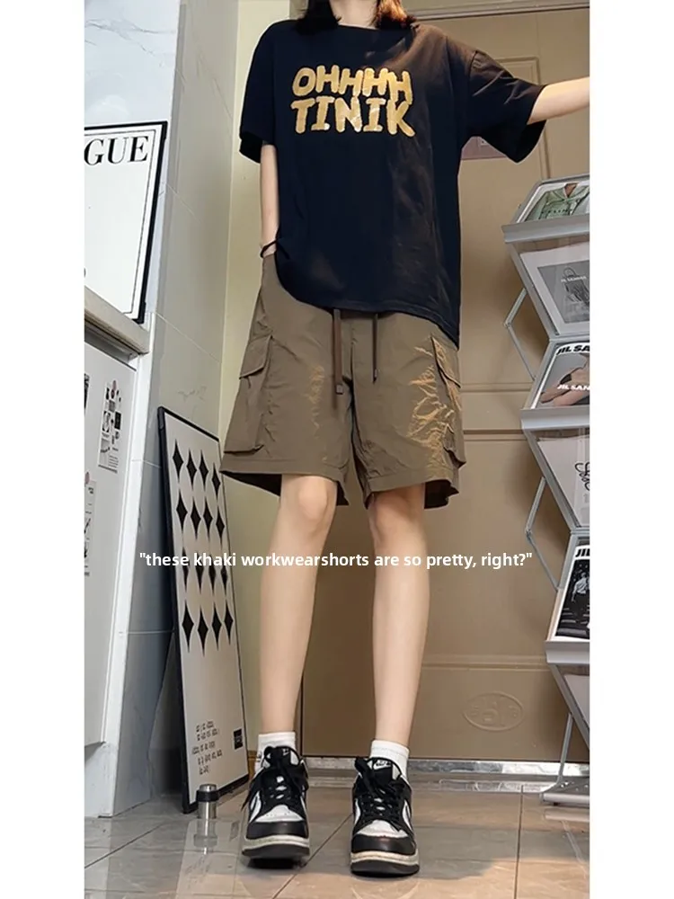 American Sle Funcional Four-Parts Orts Masculino Verão Fino Qui-Drng Ice Silk Workwear Calças Esportes ao ar livre Soltas Five-P...