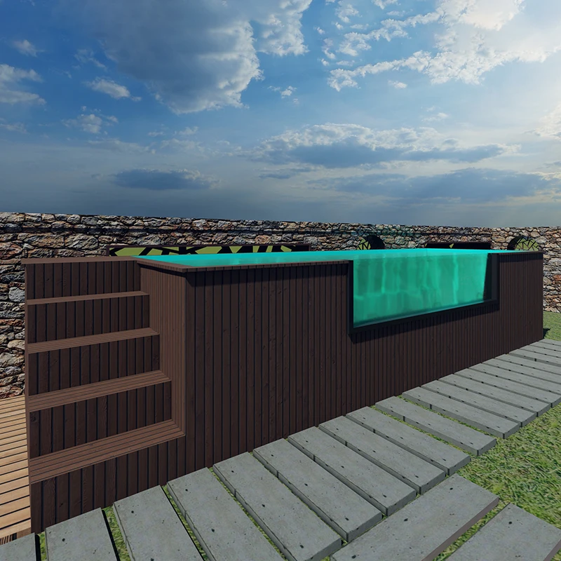 Durable Fiberglass Container Swimming Pool Custom Rectangle Modern Above Ground Outdoor Pool For Resort Hotel Backyard Garden