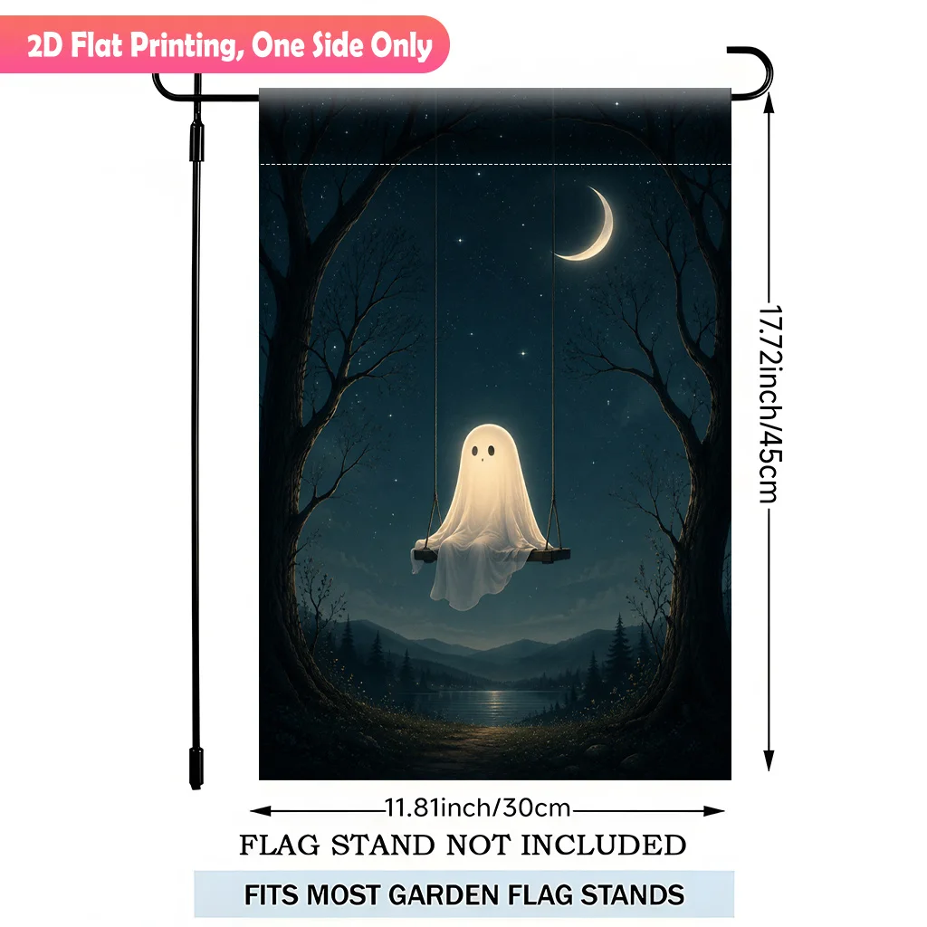 2D Flat Garden Flag 1 Piece, Spiritual Ghost Garden Flag in Gloomy Night, Durable Polyester Outdoor Garden Decoration, Suitable for Garden and Terrace Decoration, Scene Decoration, Celebration Arrangement, Home and Scene Decoration, No Flagpole
