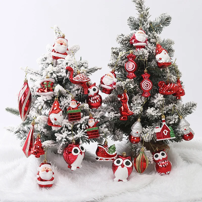 2PCS White&Red santa snowman Christmas  Pendants Ornaments For Xmas Tree Ornaments Christmas Party Decorations Kids Gift