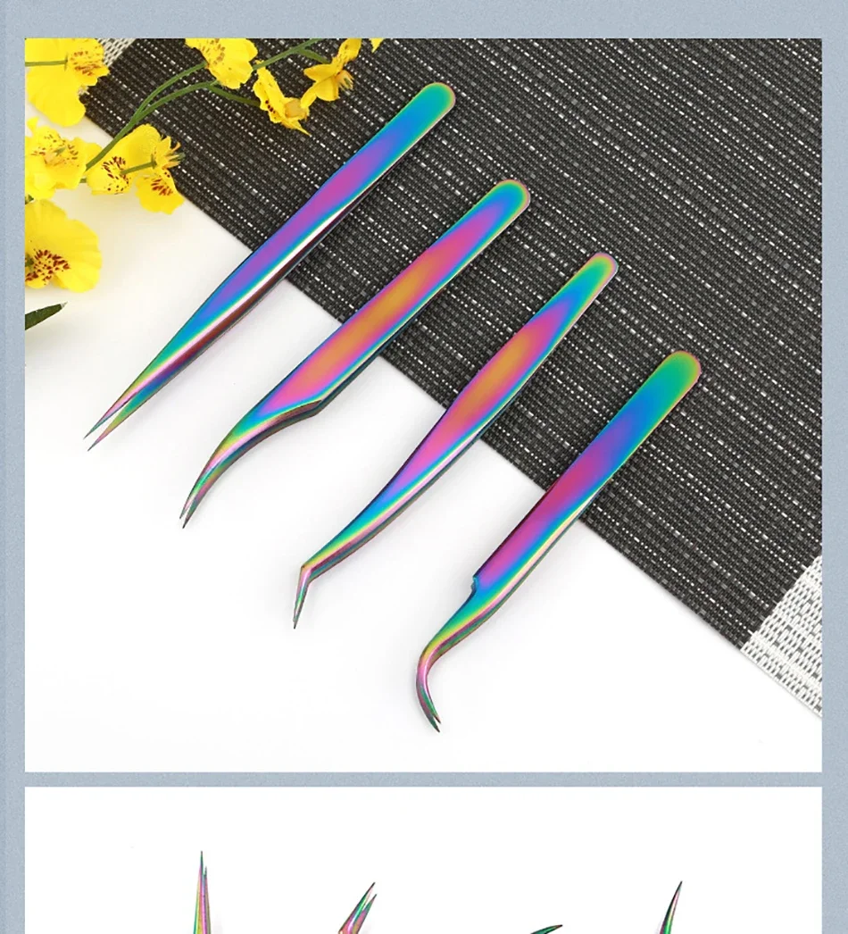1 Stück/4 Stück Hochwertige Gebogene und Gerade Nagelkunst-Zubehörteile, Applikator-Clip, Verlängerungswerkzeuge, Wimpernpinzette für Künstliche Wimpern – Detail 8