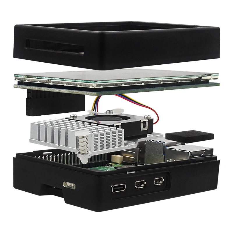 Raspberry Pi 5 carcasa ABS carcasa protectora plateada para Raspberry Pi 3,5 pantalla táctil opcional disipador de calor para Raspberry Pi 5