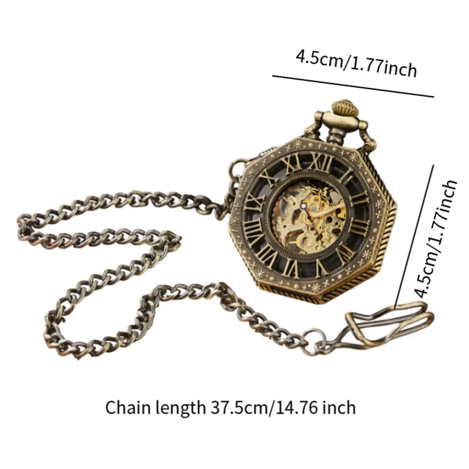 Vintage Pocket Watch Engraved Delicate Roman Numerals Scales Fashion Accessory with Chain for Graduation Men Boys Birthday Daddy