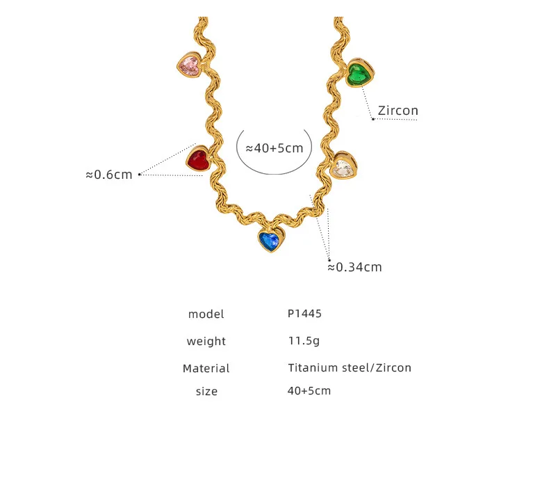 Mode Bunte Zirkonia Herz Anhänger Halskette Frauen 316 Edelstahl Vergoldet Dame Wasserdicht Schmuck Zubehör Geschenk – Detail 2