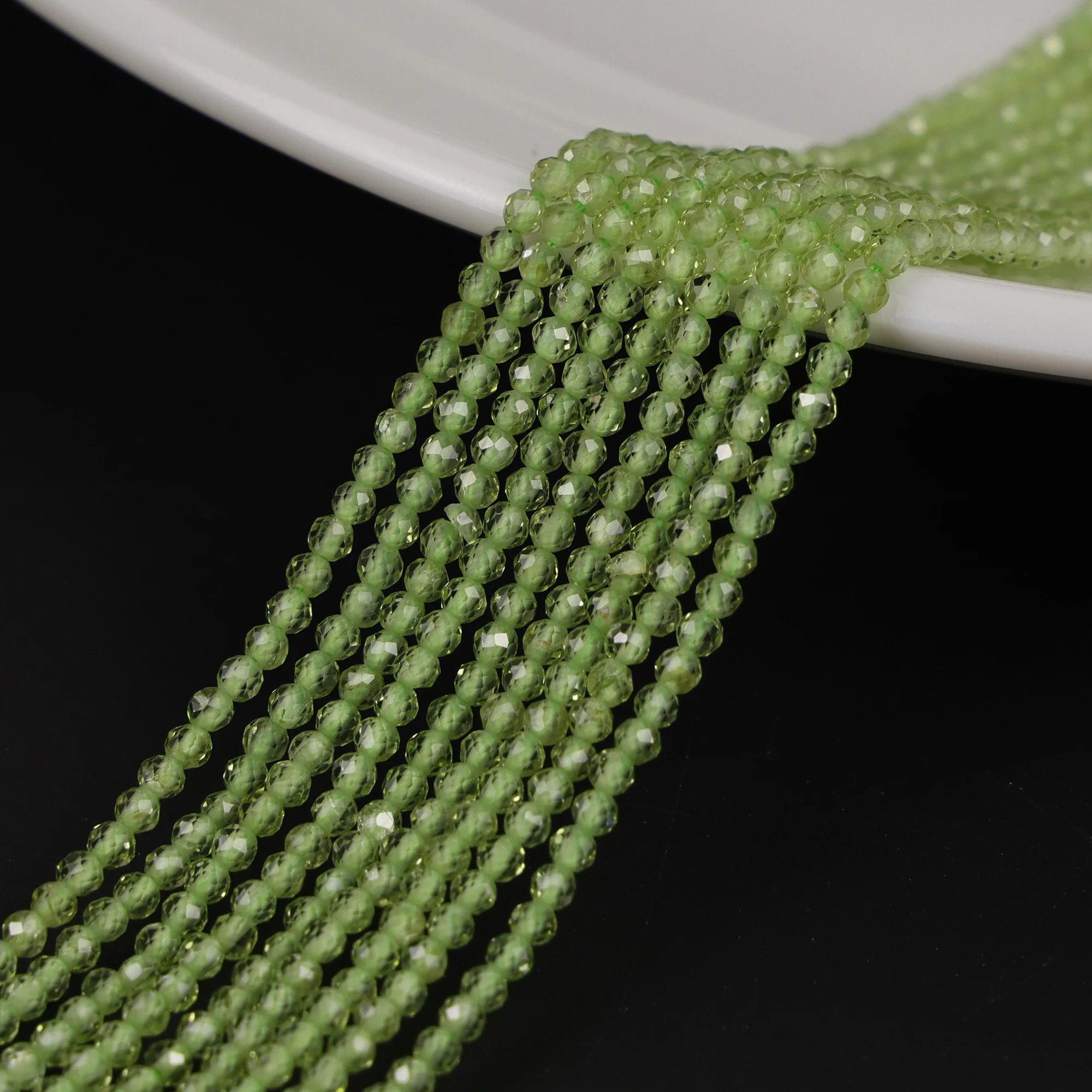 Natural green peridot 2mm For Necklace Bracelet DIY Jewelry Making 15inch Strand Semi-finished products