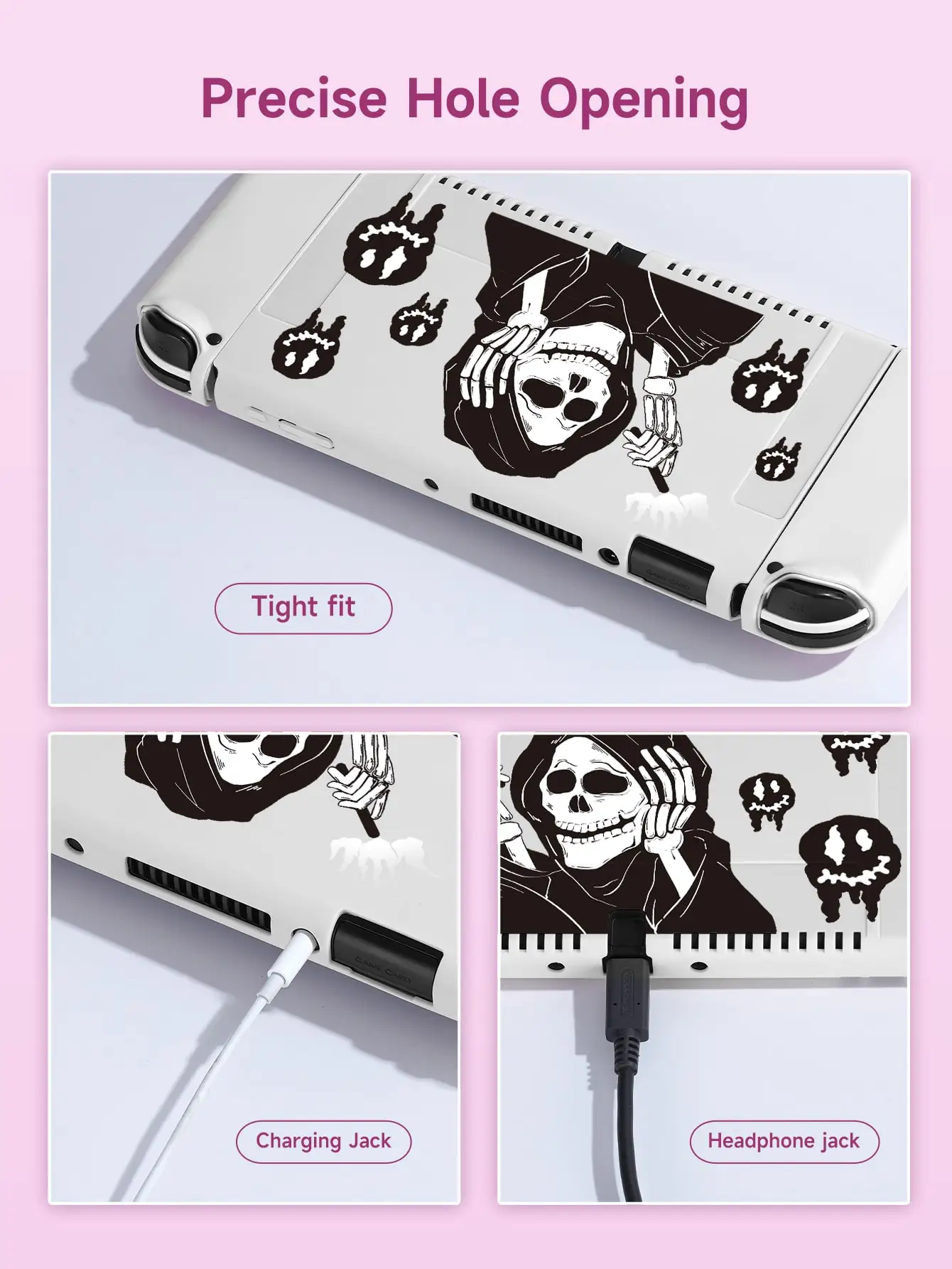 2 Pcs Skull Protective Case Bundle with Dock Cover For Nintendo Switch OLED/Switch NS