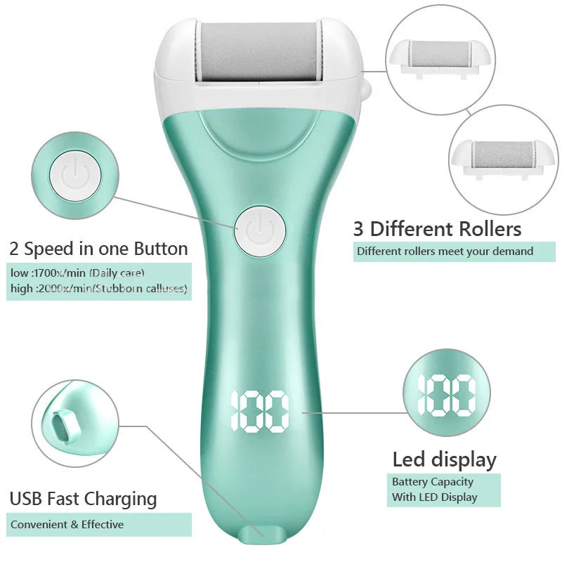 USB Rechargeable Foot Grinder Electric Foot Remover, Callus Electric Foot Trimmer, Water Washing and Pedicure 2-speed Adjustment