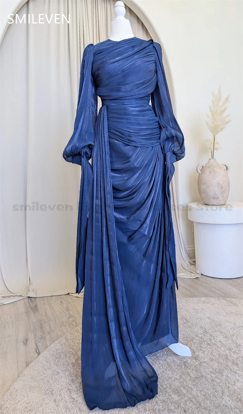 Smileven modesto vestido de baile mangas compridas arábia saudita vestidos de noite de comprimento total elegante luxo formal ocasião vestido personalizado