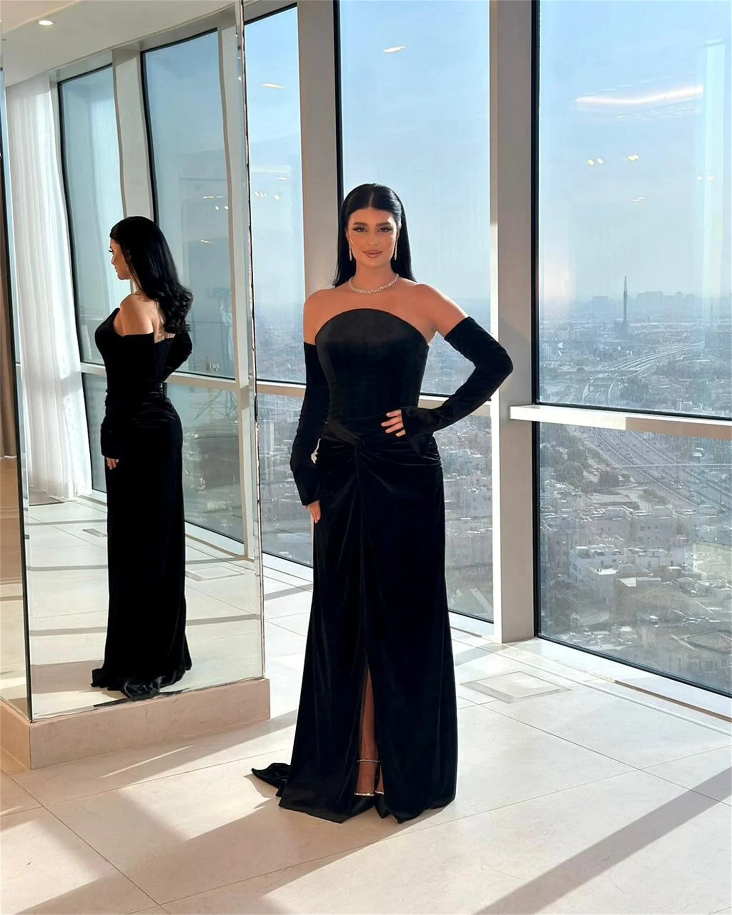 فساتين Loretta Velvet النسائية للمناسبات الخاصة، فستان سهرة نسائي من Soirée بأكمام طويلة مخصص حورية البحر باللون الأسود #2