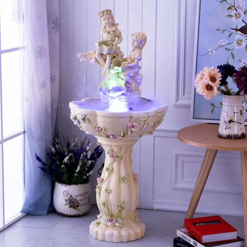 European-style angel floor-to-ceiling fish farming, fountain, flowing water, water feature decorations, feng shui wheel, living