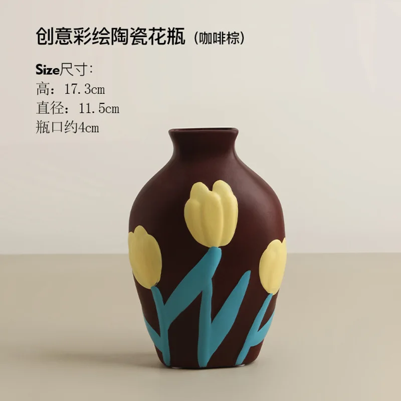 Desktop Ceramic Vase Living Room Flower Arrangement Creative Living Room Home Decoration Morandi Painted Flower Device