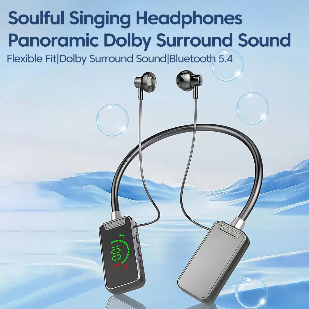 سماعات أذن بشريط حول الرقبة سماعات رأس لاسلكية Bluetooth5.3 يدوي TWS HIFI سماعة داخل الأذن سماعات بلوتوث مع ميكروفون يدعم بطاقة SD