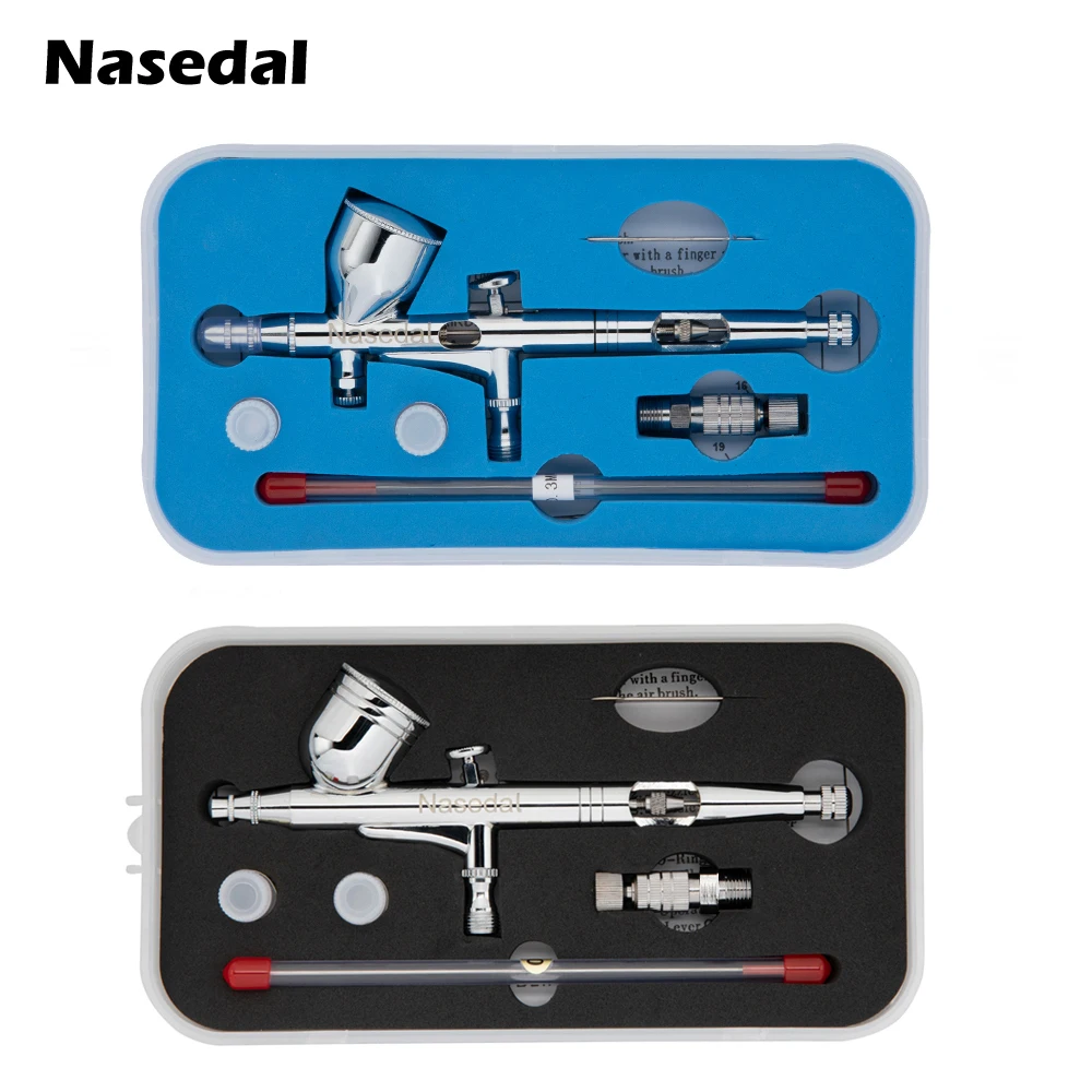 

Nasedal NT-180T/NT-130T Dual-Action spray gun 0.2/0.3/0.5mm 9cc/7cc Gravity Feed Airbrush Kit Set for Art Craft Model Body Nail