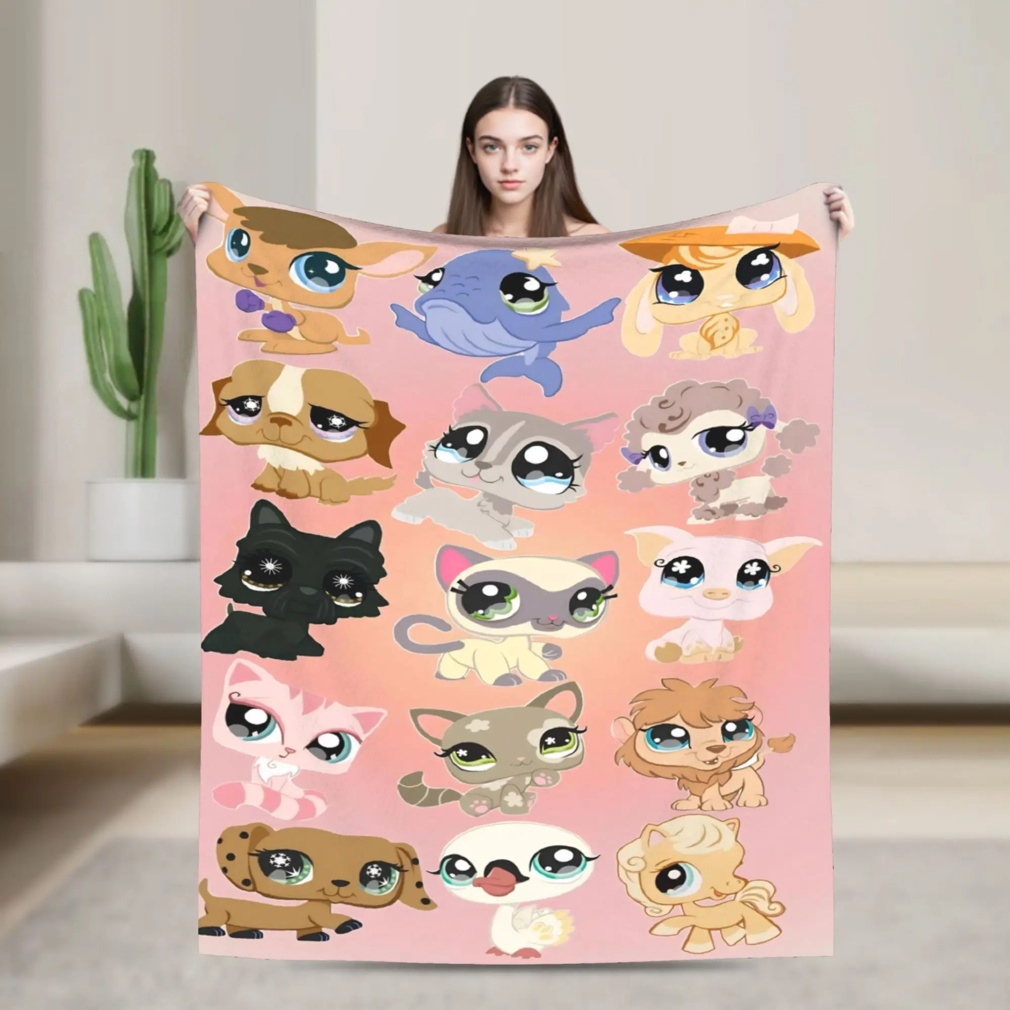 Pets Animal Littlests Cartoon Shops Blanket  Flannel Vintage Soft Throw Blanket for Bedding Lounge Autumn/Winter