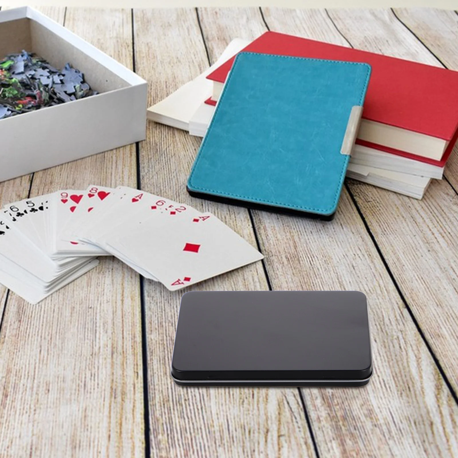 

Mini Metal Tin Container Black Rectangular Small Storage Box For Game Cards Sports Card Organizer Jewelry Cash Trinkets Pill