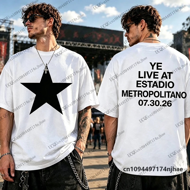 2026 Kanye West Live in Estadio Metropolitano Print Cotton T-shirt For Men Women Summer Surfing Tees Streetwear Kids Y2K Tops