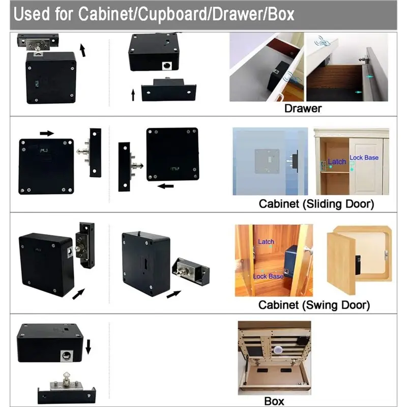 【RECOMENDAR】Electronic Cabinet Lock 2Pcs RFID DIY No-Drill, For Wooden Cabinet Drawer Locker Cupboard Lock