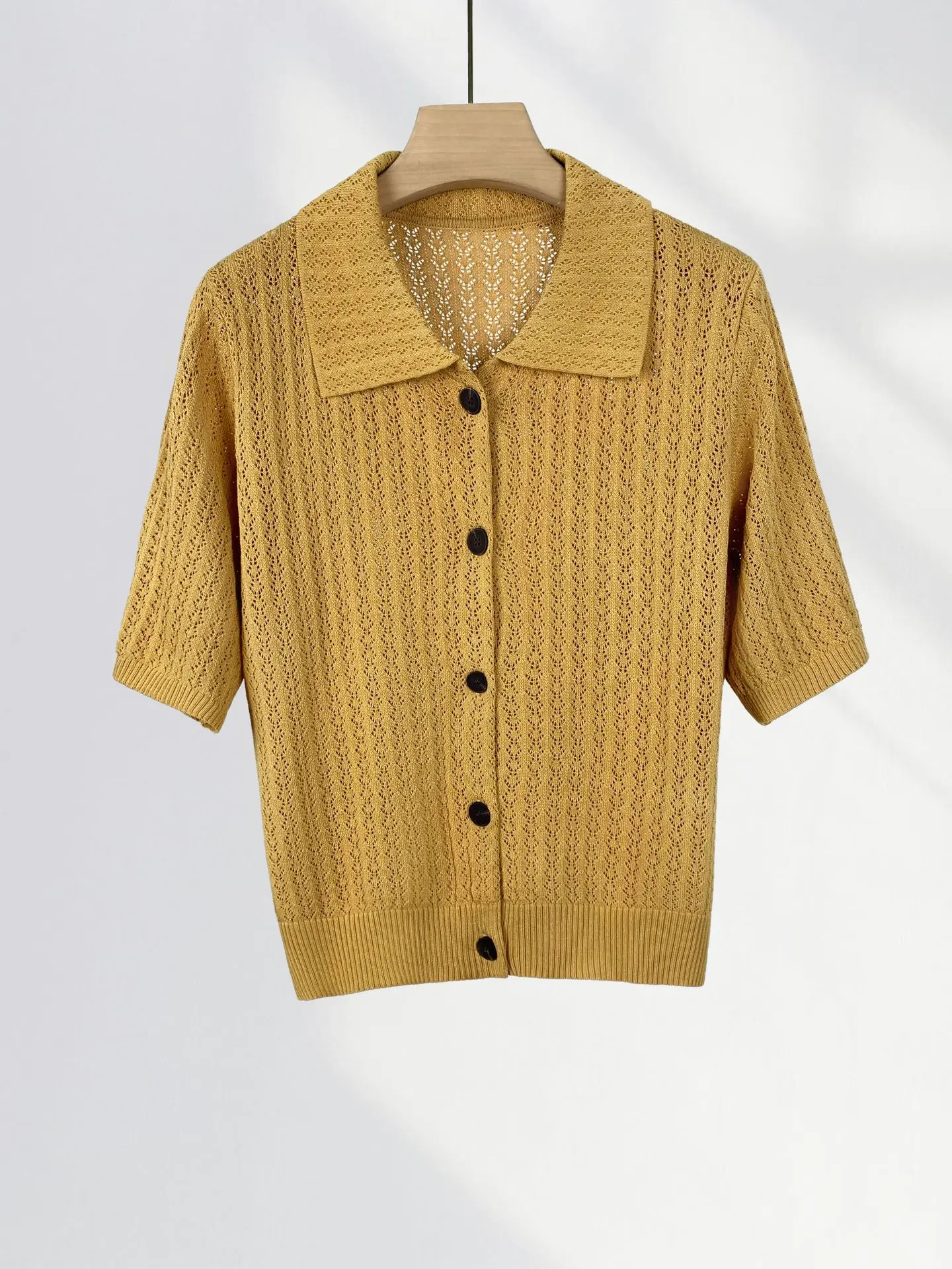 Zomer gebreid vest uitgehold jacquard T-shirt met korte mouwen Casual mode damespoloshirt met korte mouwen Tops