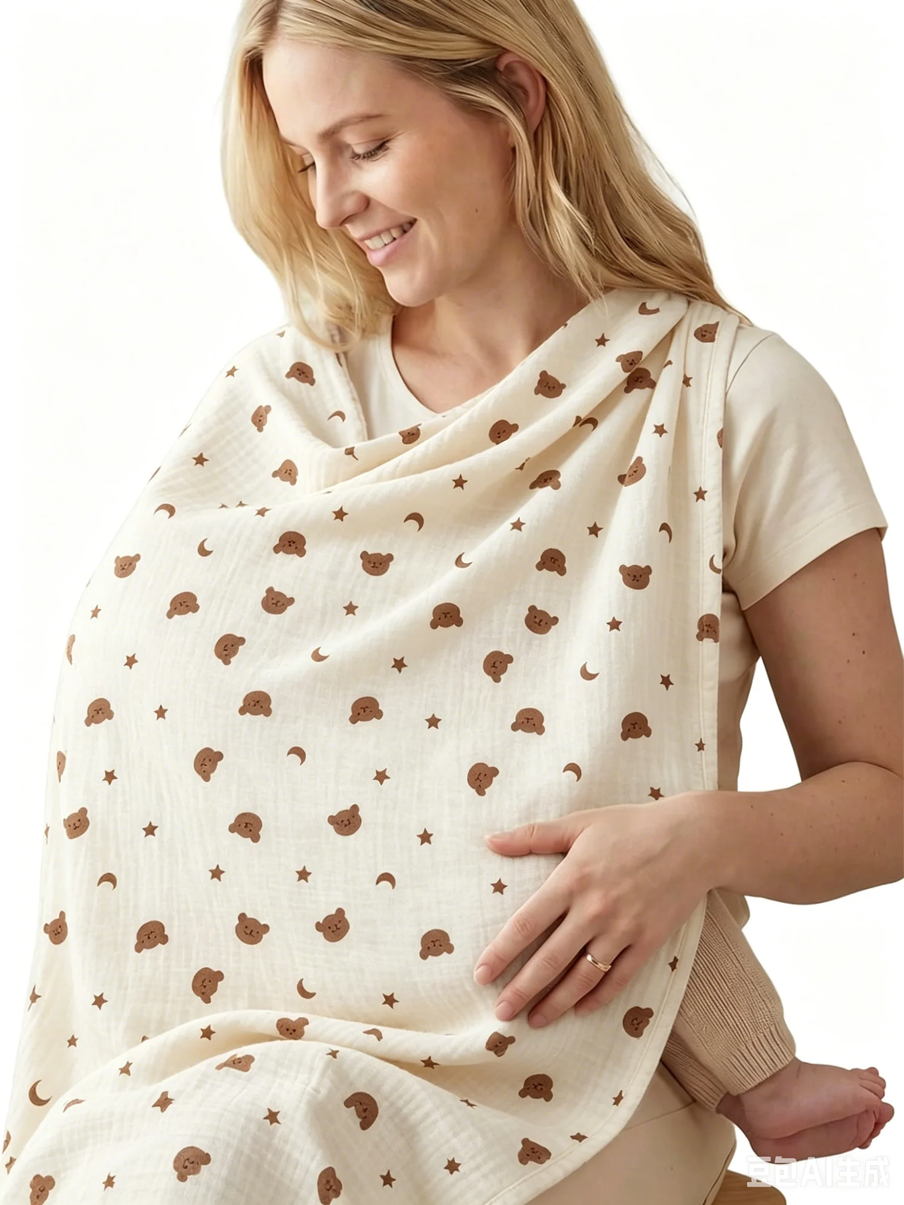 1 Stück Multifunktionale Stillabdeckung, Atmungsaktiver Gaze-Stoff, Bärenmuster Stillabdeckung für den Außenbereich, Stillabdeckung + Pucktuch + Decke + Kinderwagen-Sonnenschutz – Detail 3