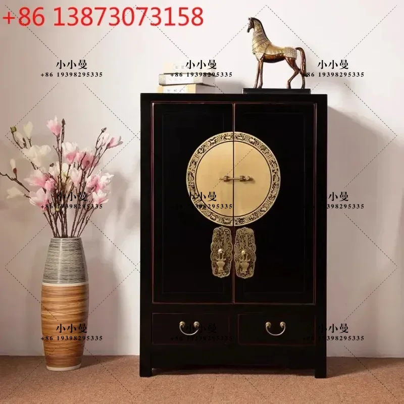 New Chinese solid wood multi-layer antique black edging retro old porch cabinet