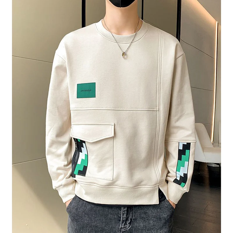 

Fashion O-Neck Zipper Pockets Printed Casual Sweatshirts Men's Clothing 2024 Autumn New Loose Korean Tops All-match Sweatshirts