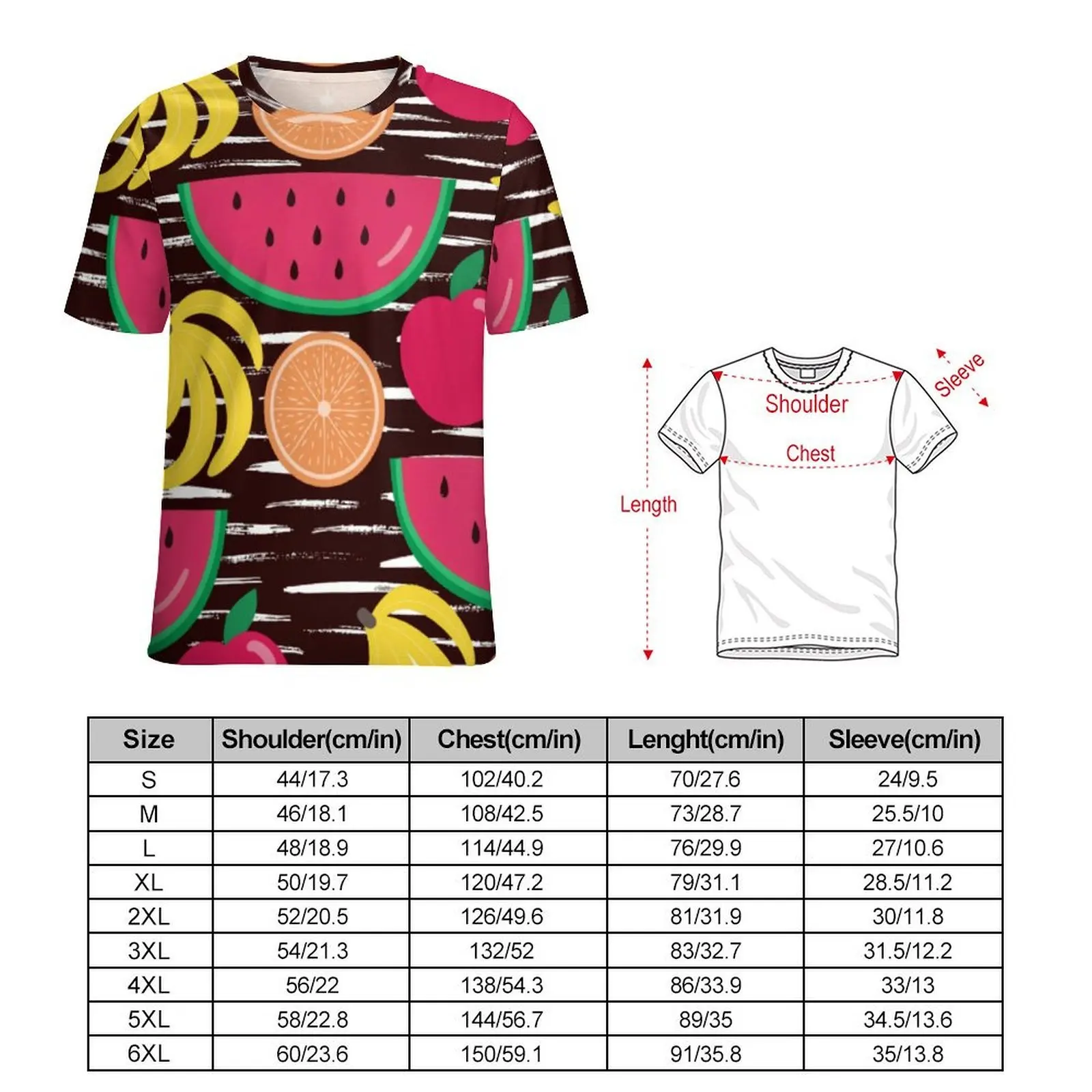 Oversize T Shirt Summer Tropical Fruit T-Shirts Watermelon Orange Casual O-Neck Tshirt Male Vintage Graphic Top Tees