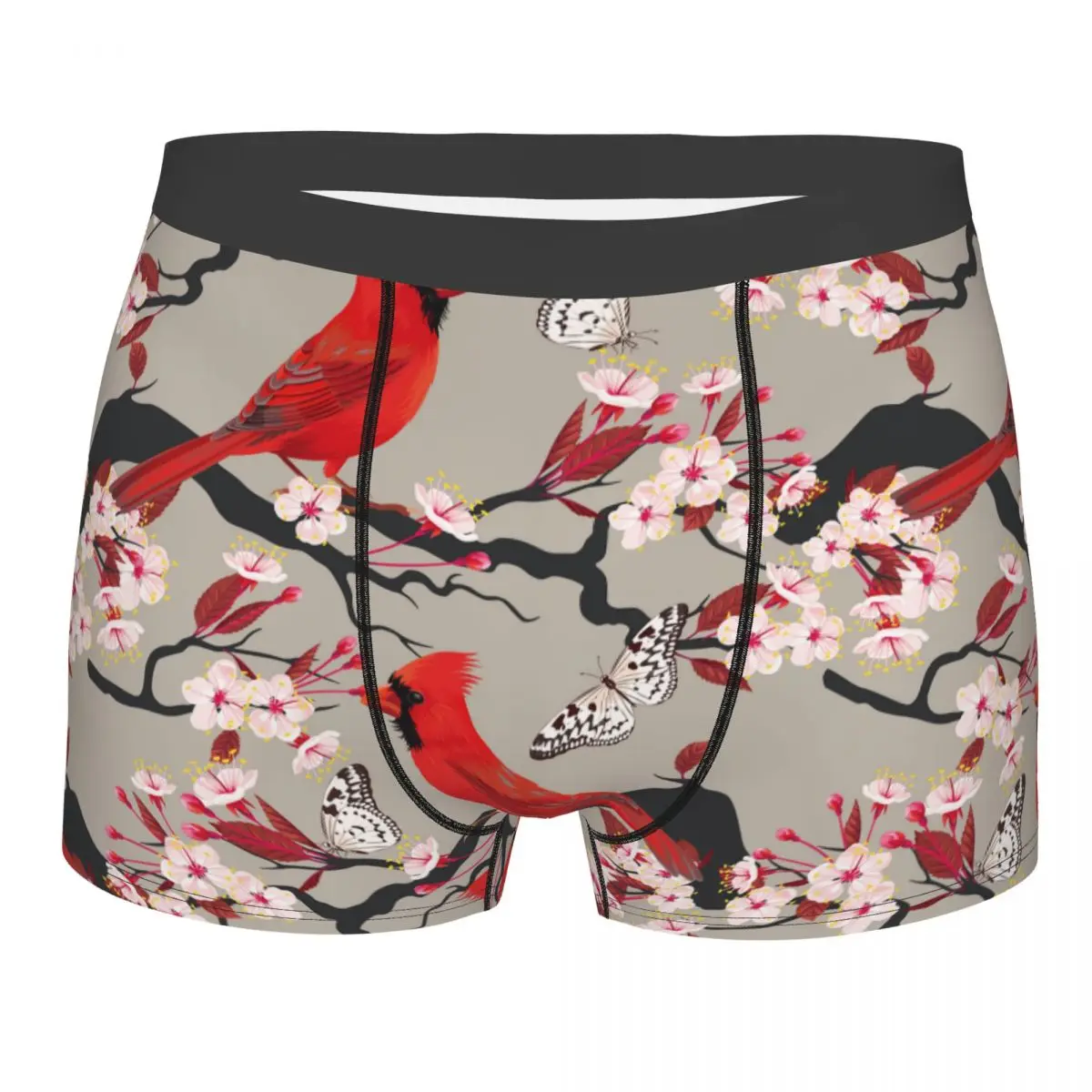 Men's Colorful Cardinal And Blooming Cherry Underwear Pink Flowers Sexy Boxer Briefs Shorts Panties Male Underpants Plus Size