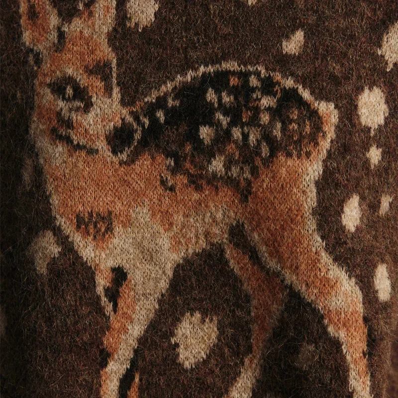 

Female Casual Versatile Knit Sweater Chic Cute Deer Polka Dot O Neck Loose Party Pullover Elegant Warm Soft High Street Clothes