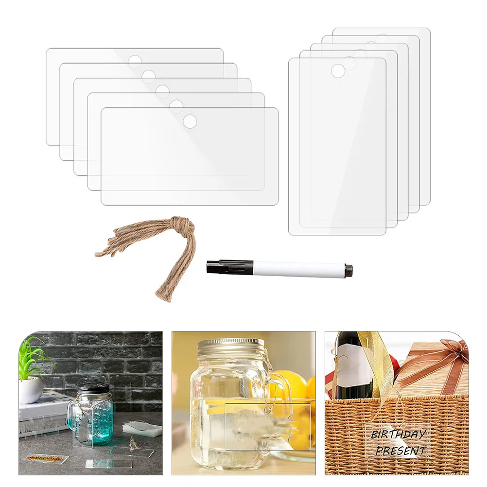 

Набор акриловых этикеток для контейнеров для хранения, прозрачные, с возможностью сухого стирания, с веревкой из конопли и маркером, для организации кладовой и маркировки ящиков