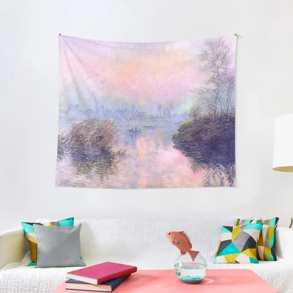 Sunset on the Seine at Lavacourt | Claude Monet's Roseate Sunset Tapestry Nordic Home Decor Aesthetic Room Decoration Tapestry