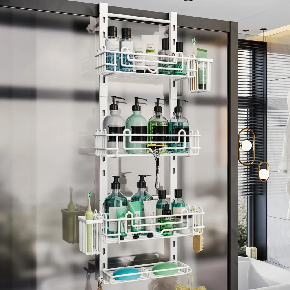 

HapiRm 4 Tier Over the Door Shower Caddy, Hanging Shower Caddy with 22 Hooks and 2 Toothbrush Holders, No Drilling Adjustable