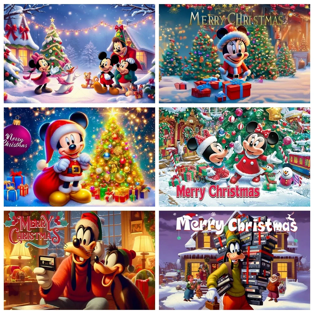 Disney Mickey Christmas Minnie Decoration Background Merry Christmas Boys Girls Birthday Party Photography Studio Props Custom