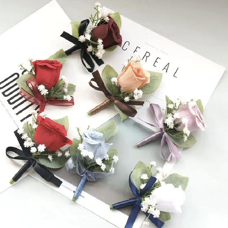 Boutonniere y ramillete de muñeca para Celebración de negocios, flor de simulación, suministros de boda, accesorios de fotografía de cine, multicolor, 529