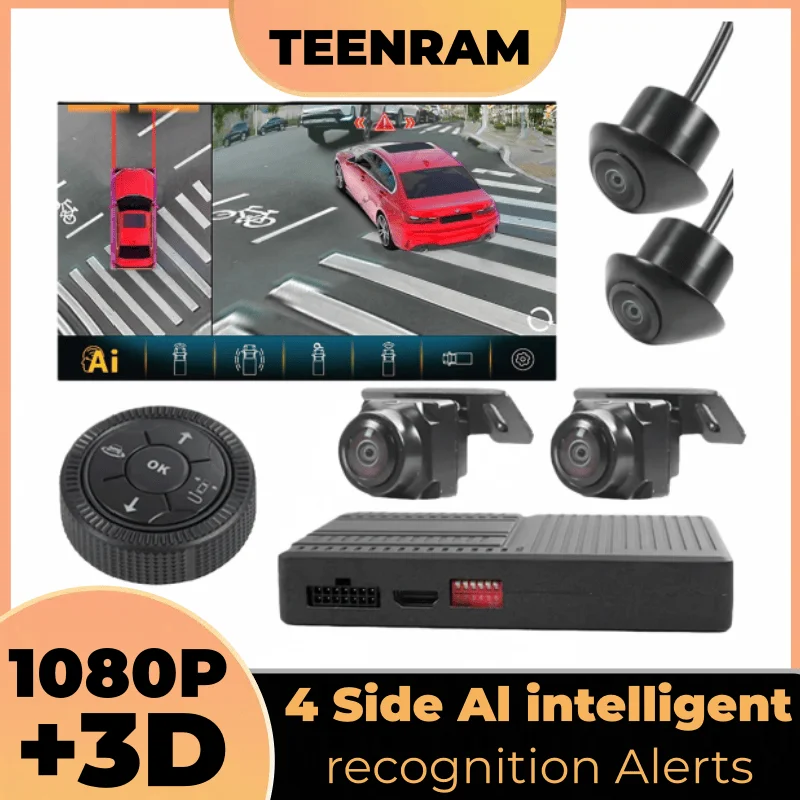 TEENRAM For Car AI 360 Panoramic 3D Bird View camera car system Surround Around View 1080P DVR