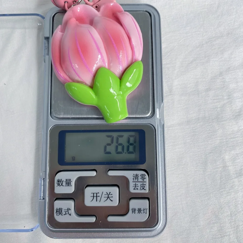 Fashion Peach Blossom Small Resin Keychain Tulip Lotus Flower Keychain Pendant Creative with Bell Sweet Keyring Couple