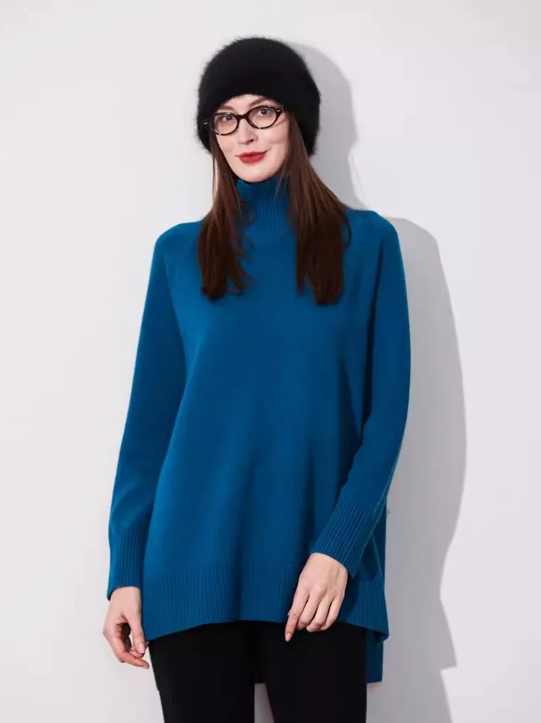 

Женская шерстяная кофта больших размеров с высоким воротником, свободного кроя, весенняя мода, 9 цветов, повседневная, с длинным рукавом, трикотажная