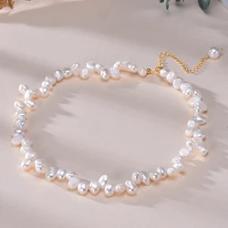 Natural Freshwater Pearls 6-7mm Irregular Interlaced Pearl Necklace S925 Sterling Silver Chain Fashion Jewelry Gifts for Women