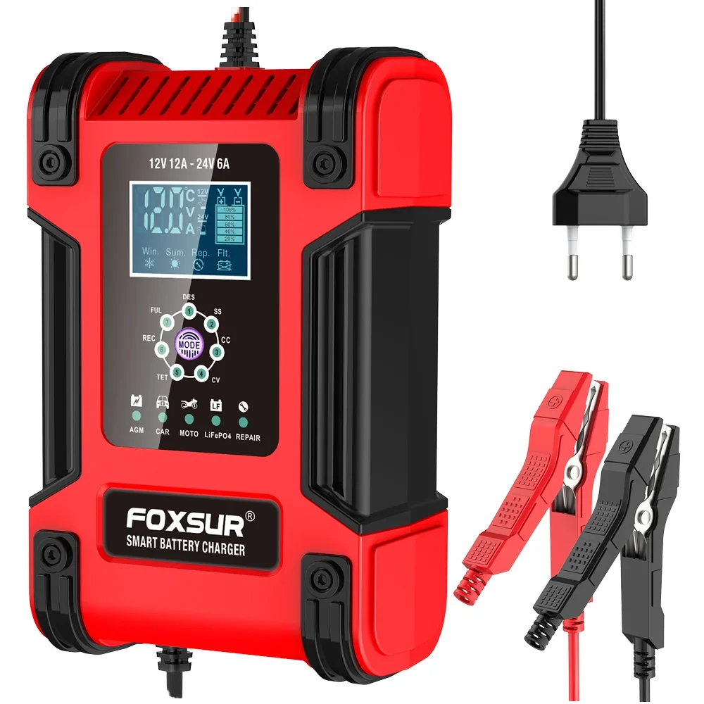 Best Seller 12V 24V Battery Charger 12V 24V 12A 6A Universal Lifepo4 Lead Acid AGM GEL EFB Truck Motorcycle Car Battery Charger