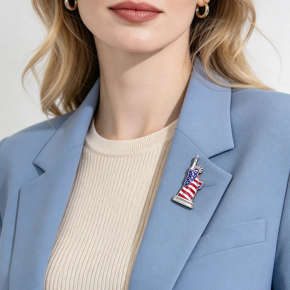 Statue of Liberty Lapel Pin Brooch USA American Flag Badge Stainless Steel Jewelry Patriotism Brooches for Backpack Hat Clothing