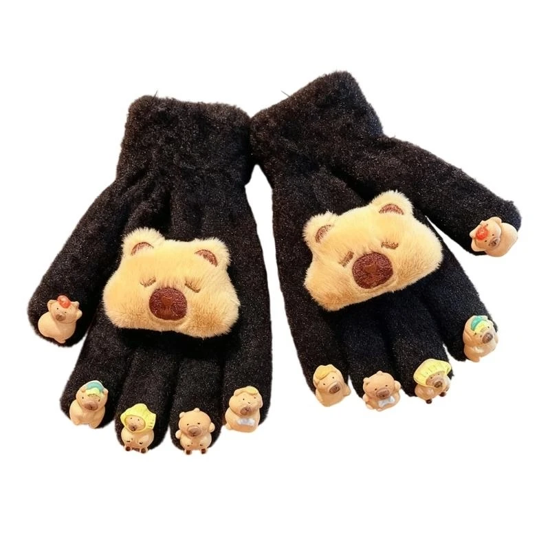 652F Animal Shaped Fleece Gloves For Kids Cold Weather Essential Soft Touch Washable Outdoor Activity Gear