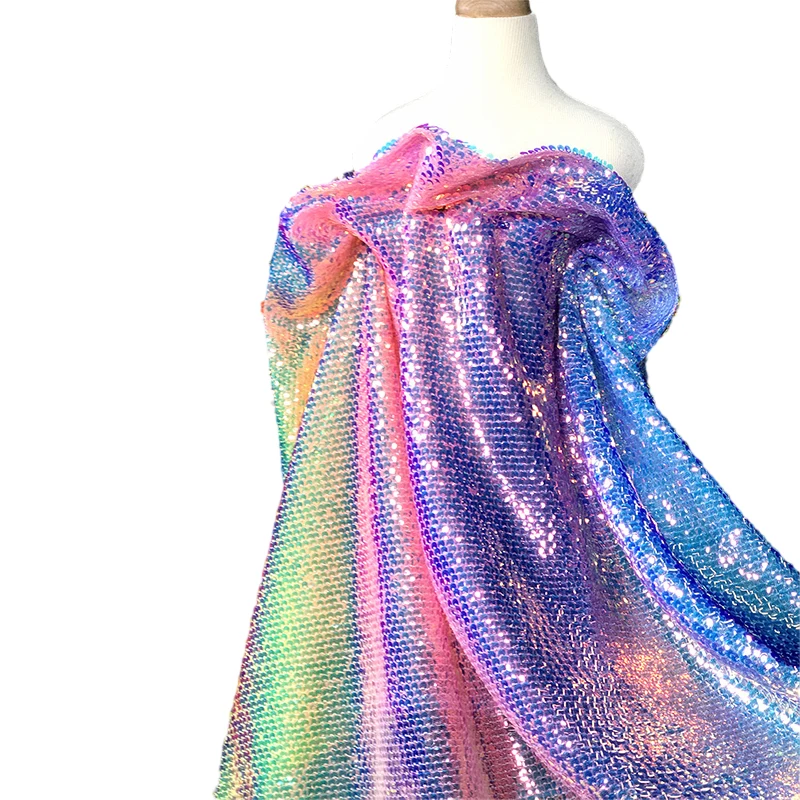 

Gradient Color Rainbow Shiny Material Sequin Fish Scale Fabric for Dress Suit DIY Sewing Craft Clothing Supplies 130cm Width