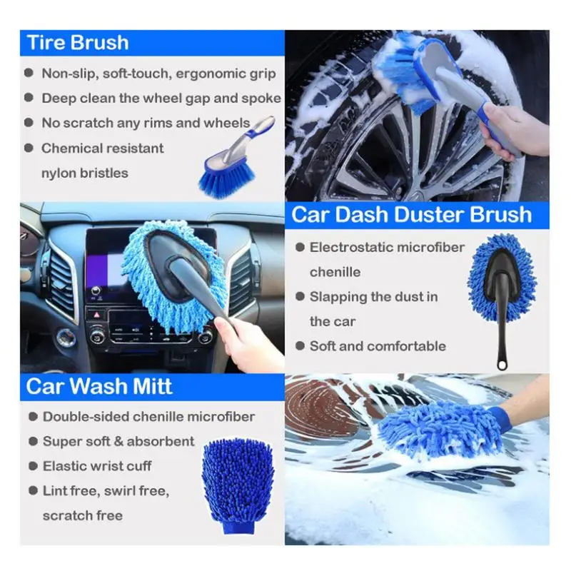 30pcs Car Detail Brush Car Tire Brush Gloves Towel Wash Accessories Set Car Body Wheel Car Window Glasses Crevice Cleaning Brush