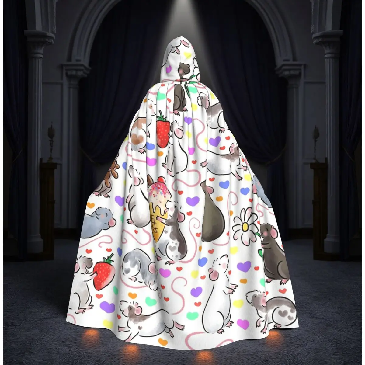 

I Love Rats Long Hooded Cloak Witch Medieval Costume Cosplay Cape HalloweenCoat Adult Unisex