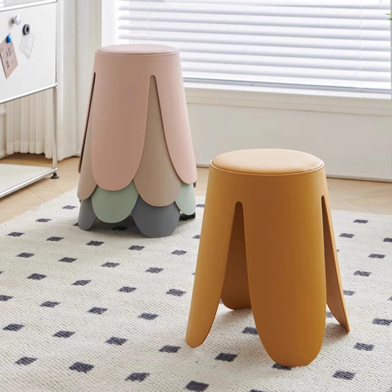 Modern Plastic Thickened Petal-Shaped Stool with Luxury Soft Cushioned Seat Stackable round Dining Dressing Stool